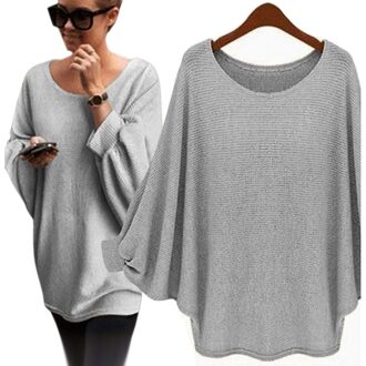 Vrouwen Snoep Kleur Oversized Batwing Gebreide Trui Losse Trui Gebreide Tops Kleding Trui Femme Kleding grijs