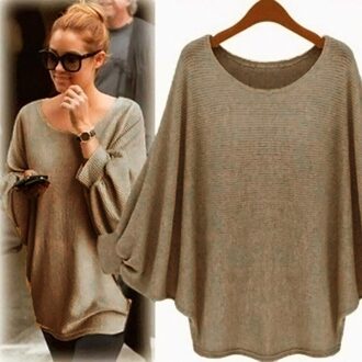 Vrouwen Snoep Kleur Oversized Batwing Gebreide Trui Losse Trui Gebreide Tops Kleding Trui Femme Kleding khaki