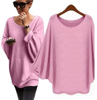 Vrouwen Snoep Kleur Oversized Batwing Gebreide Trui Losse Trui Gebreide Tops Kleding Trui Femme Kleding roze