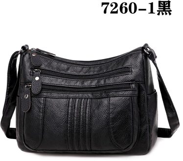 Vrouwen Soft Leder Schoudertassen Vrouwelijke Crossbody Tassen Voor Vrouwen Dames Tassen Forenzenzak 7260-1 zwart