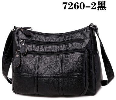 Vrouwen Soft Leder Schoudertassen Vrouwelijke Crossbody Tassen Voor Vrouwen Dames Tassen Forenzenzak 7260-2 zwart