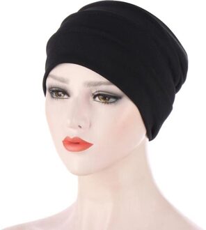 Vrouwen Solid Bamboe Gezamenlijke Stof Baggy Hoed Satijn Voering Chemo Cap Met Elastische Band Night Sleep Cap Hoofddeksels Haar accessoires C2-zwart