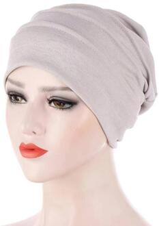 Vrouwen Solid Bamboe Gezamenlijke Stof Baggy Hoed Satijn Voering Chemo Cap Met Elastische Band Night Sleep Cap Hoofddeksels Haar accessoires C3-licht grijs
