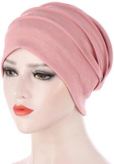 Vrouwen Solid Bamboe Gezamenlijke Stof Baggy Hoed Satijn Voering Chemo Cap Met Elastische Band Night Sleep Cap Hoofddeksels Haar accessoires C6-roze