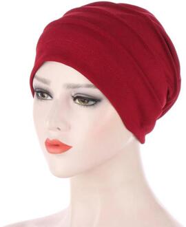Vrouwen Solid Bamboe Gezamenlijke Stof Baggy Hoed Satijn Voering Chemo Cap Met Elastische Band Night Sleep Cap Hoofddeksels Haar accessoires C7-wijn rood