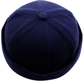 Vrouwen Solid Beanie Cap Katoen Retro Skullcap Monteur Brimless Hoeden Baggy Meloen Cap Docker Visser Hoeden Voor Mannen Mutsen blauw