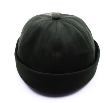 Vrouwen Solid Beanie Cap Katoen Retro Skullcap Monteur Brimless Hoeden Baggy Meloen Cap Docker Visser Hoeden Voor Mannen Mutsen groen