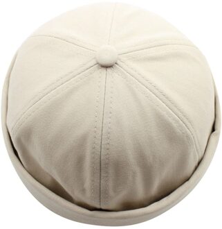 Vrouwen Solid Beanie Cap Katoen Retro Skullcap Monteur Brimless Hoeden Baggy Meloen Cap Docker Visser Hoeden Voor Mannen Mutsen wit