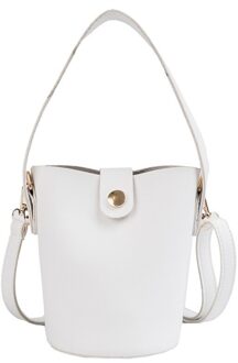 Vrouwen Solid Tote Pu Lederen Handtas Emmer Schoudertas Messenger Bags B2Cshop wit