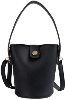 Vrouwen Solid Tote Pu Lederen Handtas Emmer Schoudertas Messenger Bags B2Cshop zwart
