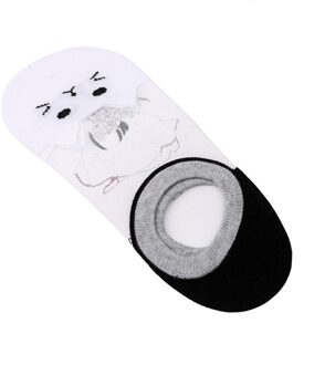 Vrouwen Sport Sok Creatieve Leuke Kat Onzichtbare Sokken Slippers Voor Vrouwen Vrouwelijke Sokken Sportkleding wit