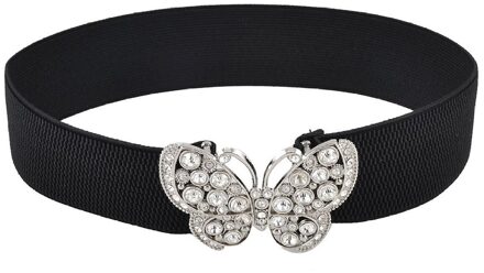 Vrouwen Steentjes Accent Vlinder Haak Gesp Elastische Taille Riem