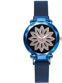 Vrouwen Sterrenhemel Bloem Armband Horloge Set Casual Luxe Magneet Gesp Quartz Horloges Klok Relogio Feminino blauw