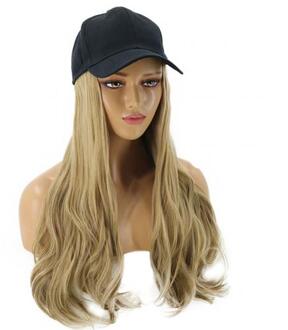 Vrouwen Stijlvolle Lange Golf Pruik Haarstukje Synthetisch Haar Uitbreiding Met Baseball Hoed Multicolor Natuurlijk Sluit Hoed Pruik Verstelbare gouden