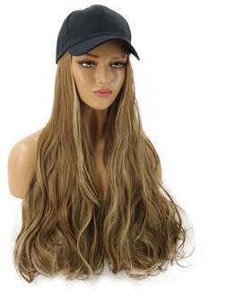 Vrouwen Stijlvolle Lange Golf Pruik Haarstukje Synthetisch Haar Uitbreiding Met Baseball Hoed Multicolor Natuurlijk Sluit Hoed Pruik Verstelbare Gradient bruin