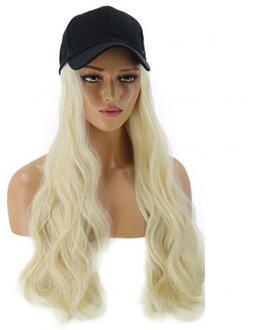 Vrouwen Stijlvolle Lange Golf Pruik Haarstukje Synthetisch Haar Uitbreiding Met Baseball Hoed Multicolor Natuurlijk Sluit Hoed Pruik Verstelbare licht gouden