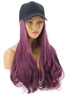 Vrouwen Stijlvolle Lange Golf Pruik Haarstukje Synthetisch Haar Uitbreiding Met Baseball Hoed Multicolor Natuurlijk Sluit Hoed Pruik Verstelbare Paars