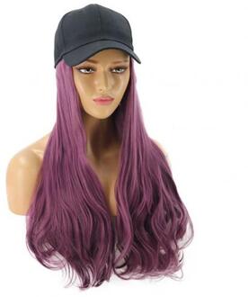 Vrouwen Stijlvolle Lange Golf Pruik Haarstukje Synthetisch Haar Uitbreiding Met Baseball Hoed Multicolor Natuurlijk Sluit Hoed Pruik Verstelbare Paars