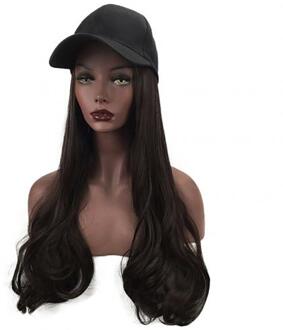 Vrouwen Stijlvolle Lange Golf Pruik Haarstukje Synthetisch Haar Uitbreiding Met Baseball Hoed Multicolor Natuurlijk Sluit Hoed Pruik Verstelbare zwart