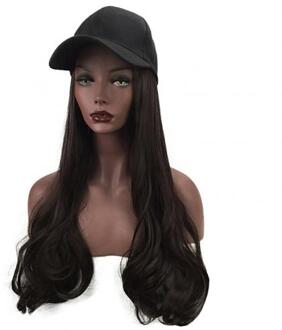 Vrouwen Stijlvolle Lange Golf Pruik Haarstukje Synthetisch Haar Uitbreiding Met Baseball Hoed Multicolor Natuurlijk Sluit Hoed Pruik Verstelbare zwart