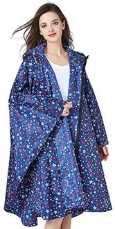 Vrouwen Stijlvolle Polyester Waterdichte Poncho Gratis Size Regenjas met Kap en Rits blauw ster