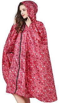 Vrouwen Stijlvolle Polyester Waterdichte Poncho Gratis Size Regenjas met Kap en Rits rood ster