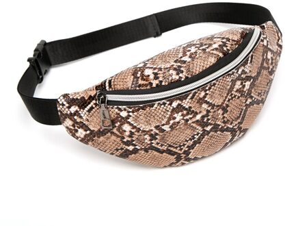 Vrouwen Taille Pak Serpentine Fanny Pack Pu Leer Borst Zak Vrouwelijke Mode Snake Skin Heuptas Vrouwelijke Portemonnee Bruin