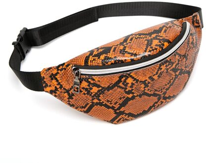 Vrouwen Taille Pak Serpentine Fanny Pack Pu Leer Borst Zak Vrouwelijke Mode Snake Skin Heuptas Vrouwelijke Portemonnee Oranje