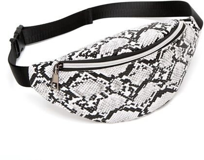 Vrouwen Taille Pak Serpentine Fanny Pack Pu Leer Borst Zak Vrouwelijke Mode Snake Skin Heuptas Vrouwelijke Portemonnee wit