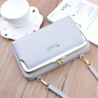Vrouwen Tas Grote Scherm Telefoon Tas Vrouwen Portemonnee Lange Rits Schoudertas Mode Messenger Bag Portemonnee Lederen Crossbody portemonnee grijs