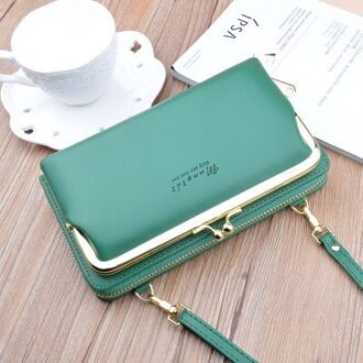 Vrouwen Tas Grote Scherm Telefoon Tas Vrouwen Portemonnee Lange Rits Schoudertas Mode Messenger Bag Portemonnee Lederen Crossbody portemonnee groen