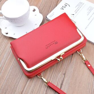 Vrouwen Tas Grote Scherm Telefoon Tas Vrouwen Portemonnee Lange Rits Schoudertas Mode Messenger Bag Portemonnee Lederen Crossbody portemonnee rood