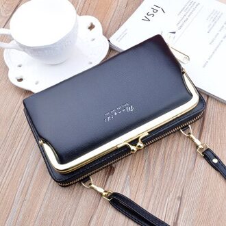Vrouwen Tas Grote Scherm Telefoon Tas Vrouwen Portemonnee Lange Rits Schoudertas Mode Messenger Bag Portemonnee Lederen Crossbody portemonnee zwart