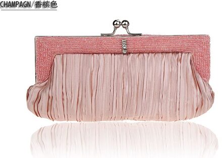 Vrouwen Tas Handtas Elegante Lange Avondtasje Geplooide Hand Gewikkeld Party Bag Dress Mooie Kralen Tas Leuke Side bag Purse champagne