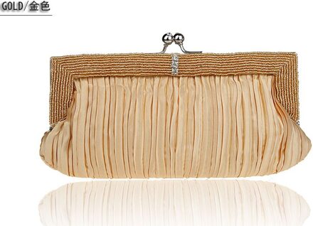 Vrouwen Tas Handtas Elegante Lange Avondtasje Geplooide Hand Gewikkeld Party Bag Dress Mooie Kralen Tas Leuke Side bag Purse Goud