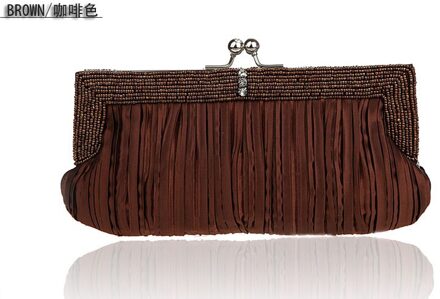 Vrouwen Tas Handtas Elegante Lange Avondtasje Geplooide Hand Gewikkeld Party Bag Dress Mooie Kralen Tas Leuke Side bag Purse koffie