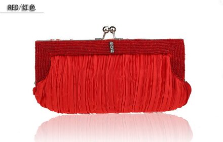 Vrouwen Tas Handtas Elegante Lange Avondtasje Geplooide Hand Gewikkeld Party Bag Dress Mooie Kralen Tas Leuke Side bag Purse Rood