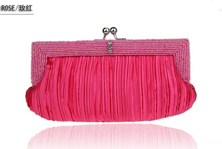 Vrouwen Tas Handtas Elegante Lange Avondtasje Geplooide Hand Gewikkeld Party Bag Dress Mooie Kralen Tas Leuke Side bag Purse roos