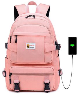 Vrouwen Tas Straat Nationale Tij Stijl Rugzak Grote Capaciteit Meisje Waterdichte Rugzak Outdoor Middelbare School Student Zakken Roze