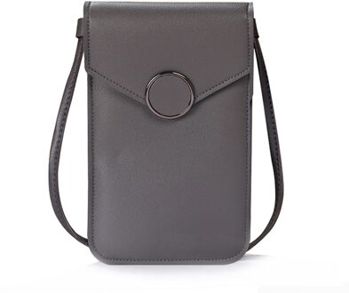 Vrouwen Tas Touch Screen Mobiele Telefoon Purse Smartphone Portemonnee Lederen Schouderband Handtas S10 Huawei P20 diep grijs