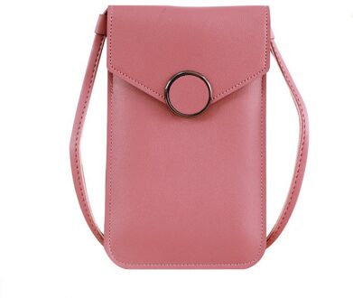 Vrouwen Tas Touch Screen Mobiele Telefoon Purse Smartphone Portemonnee Lederen Schouderband Handtas S10 Huawei P20 donker roze