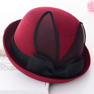 Vrouwen Top Hoed Bloem Mesh Fadora Hoed Tea Party Hoeden Winter Hoofddeksels voor Meisjes Dames Vrouwelijke Caps Gorro Fedora Chapeau femme HL0009 wijn-rood