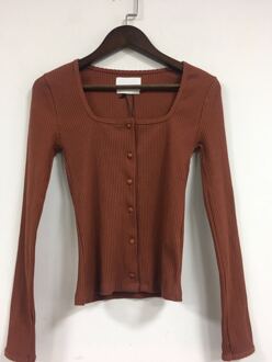 Vrouwen Trui Lente En Zomer Kleine-Breasted Vierkante Kraag Gebreide Dieptepunt Shirt Bruin / 40