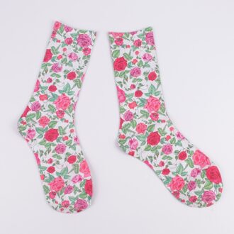 Vrouwen Tuin Bloemen Mid Calf Sokken Retro Bloemenprint Katoenen Sokken Ademend Soft Verkoop Stijlvolle Sox 3 Paar set 3 paar- (wit)