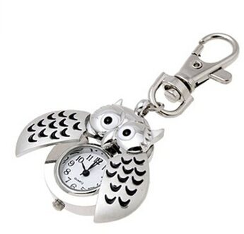 Vrouwen Uil Horloges Mini Metalen Sleutelhanger Uil Dubbele Open Quartz Horloge Klok Zilver Eenvoudige Outdoor Quartz Horloge Relogio feminino