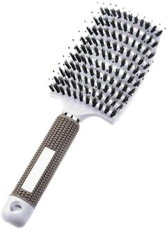 Vrouwen Varkenshaar Nylon Haarborstel Hoofdhuid Massage Kam Ontwarren Hair Brush Salon Tool Kappers Kam Haren Steil Haar Kam wit