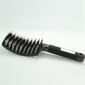 Vrouwen Varkenshaar Nylon Haarborstel Hoofdhuid Massage Kam Ontwarren Hair Brush Salon Tool Kappers Kam Haren Steil Haar Kam zwart