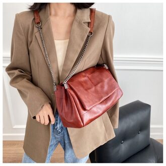 Vrouwen Vintage Effen Kleur Keten Zachte Lederen Schoudertas Handtassen Mode Messenger Bags Zachte Flap Vrouwen Portemonnee En Portemonnee Bruin