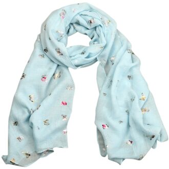 Vrouwen Vlinder Print Lange Wrap Sjaal Voor Lente Airconditioning Handdoek Moslim Hijab Mode Dames Strand Sjaal Sjaals licht blauw