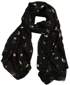 Vrouwen Vlinder Print Lange Wrap Sjaal Voor Lente Airconditioning Handdoek Moslim Hijab Mode Dames Strand Sjaal Sjaals zwart